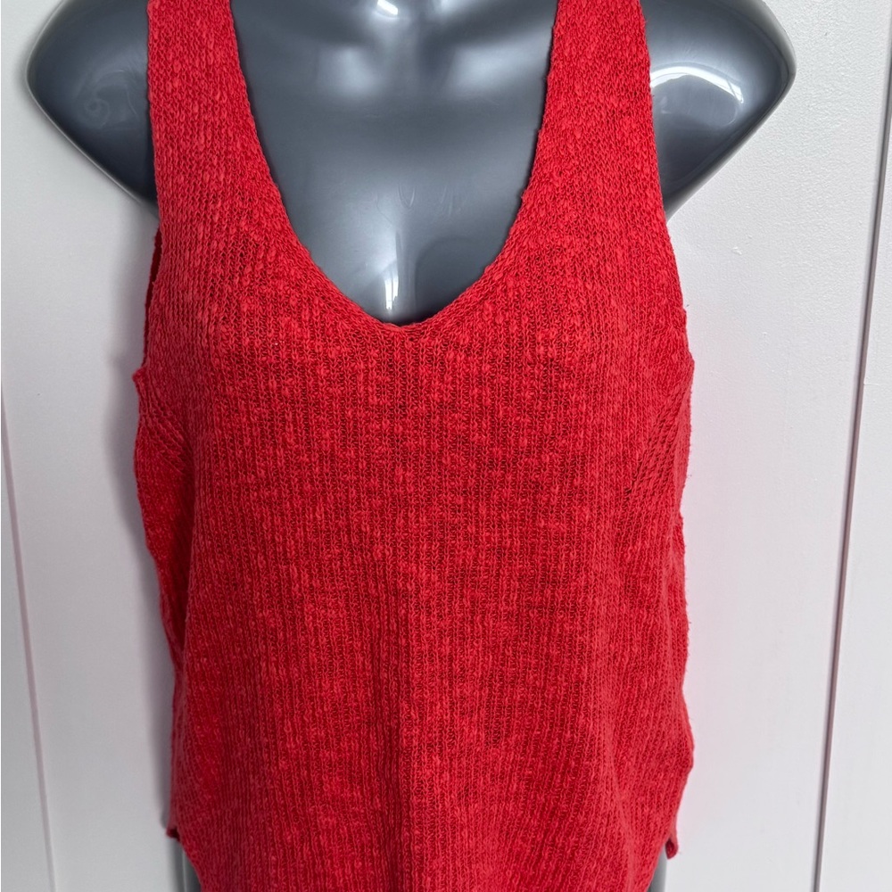 GAP Orange V‑Neck Ribbed Knit Tank Linen/Cotton Blend
